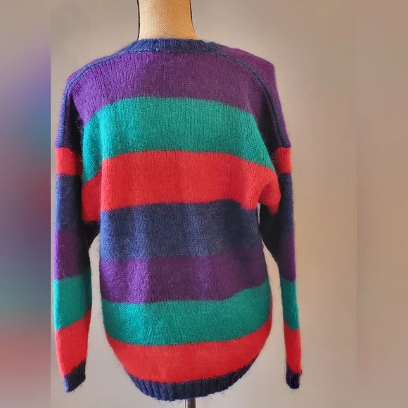 Knit Knit Acrylic & Mohair Striped Cardigan With Matching Knit Tank Top Large - Picture 6 of 15